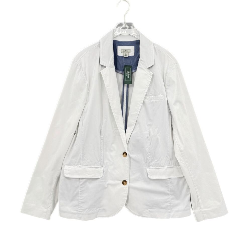 L.L. Bean NWT White Cotton Classic Transitional Single Breasted Pockets Blazer